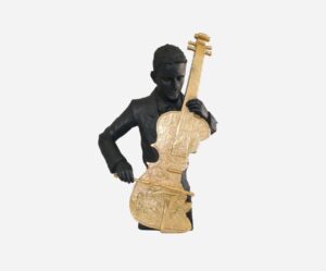 charcoal-and-gold-sculpture-of-a-gentleman-playing-the-cello